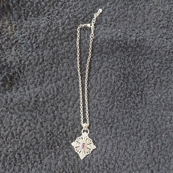 Brighton silver medallion necklace with rhinestones, reversible. Never Worn! - Picture 4 of 4